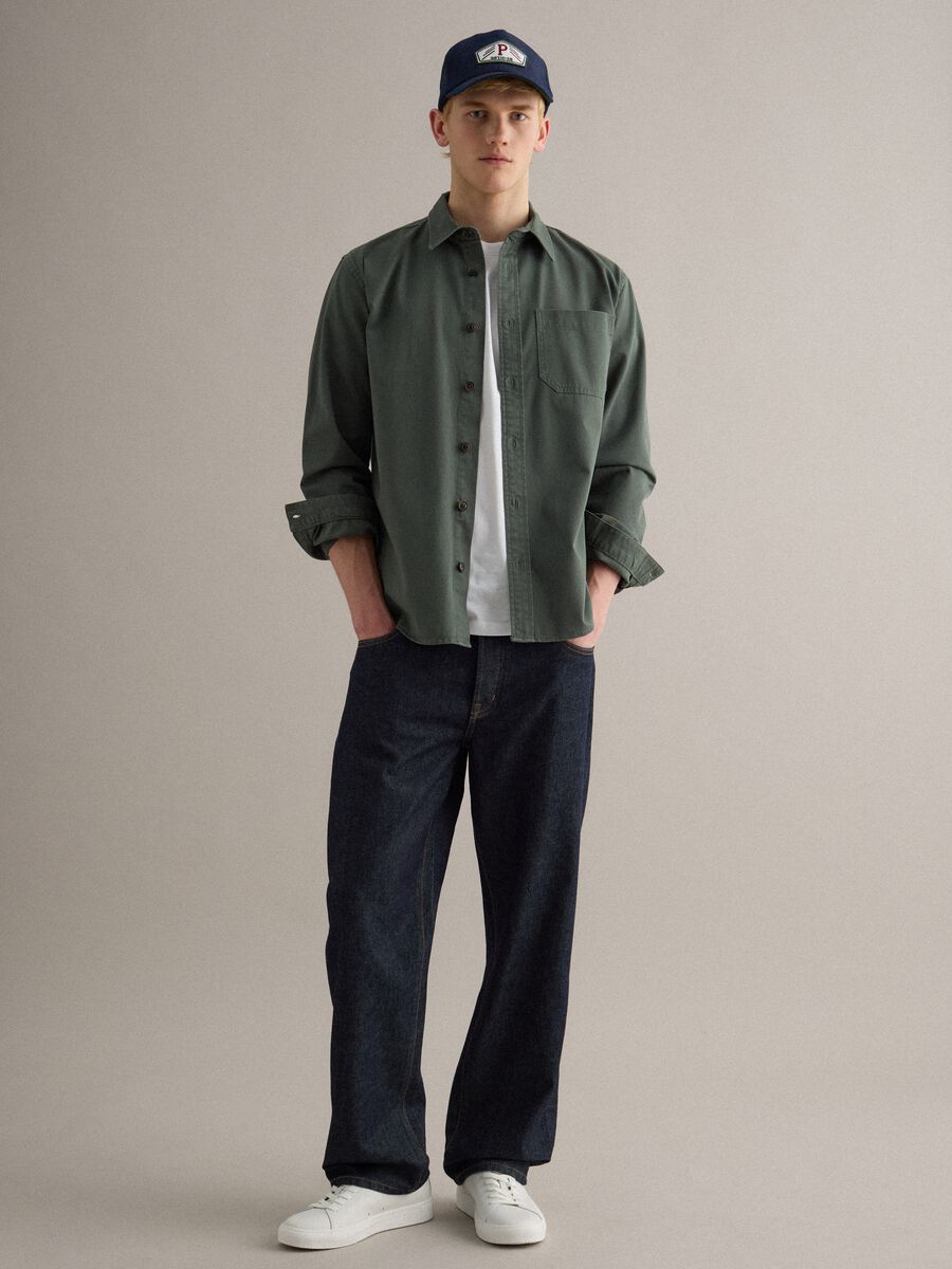 Regular fit green pure cotton shirt_2