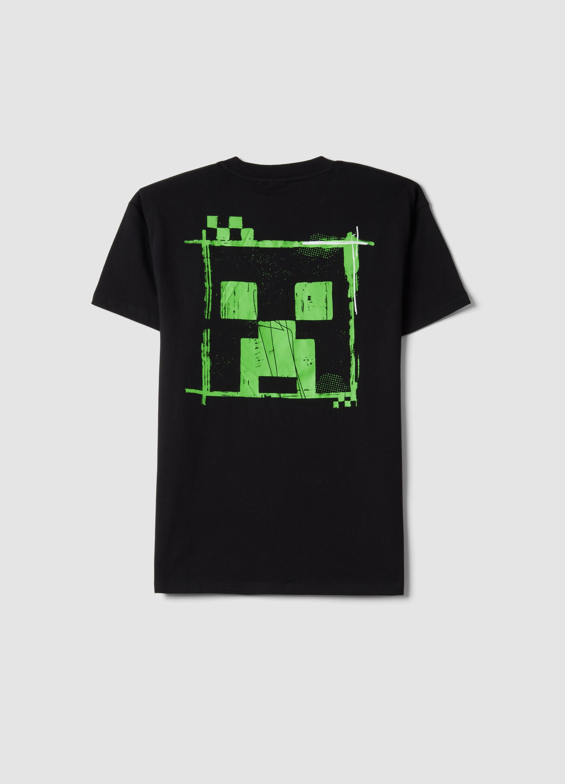 Boys' relaxed fit pure black cotton T-shirt with print