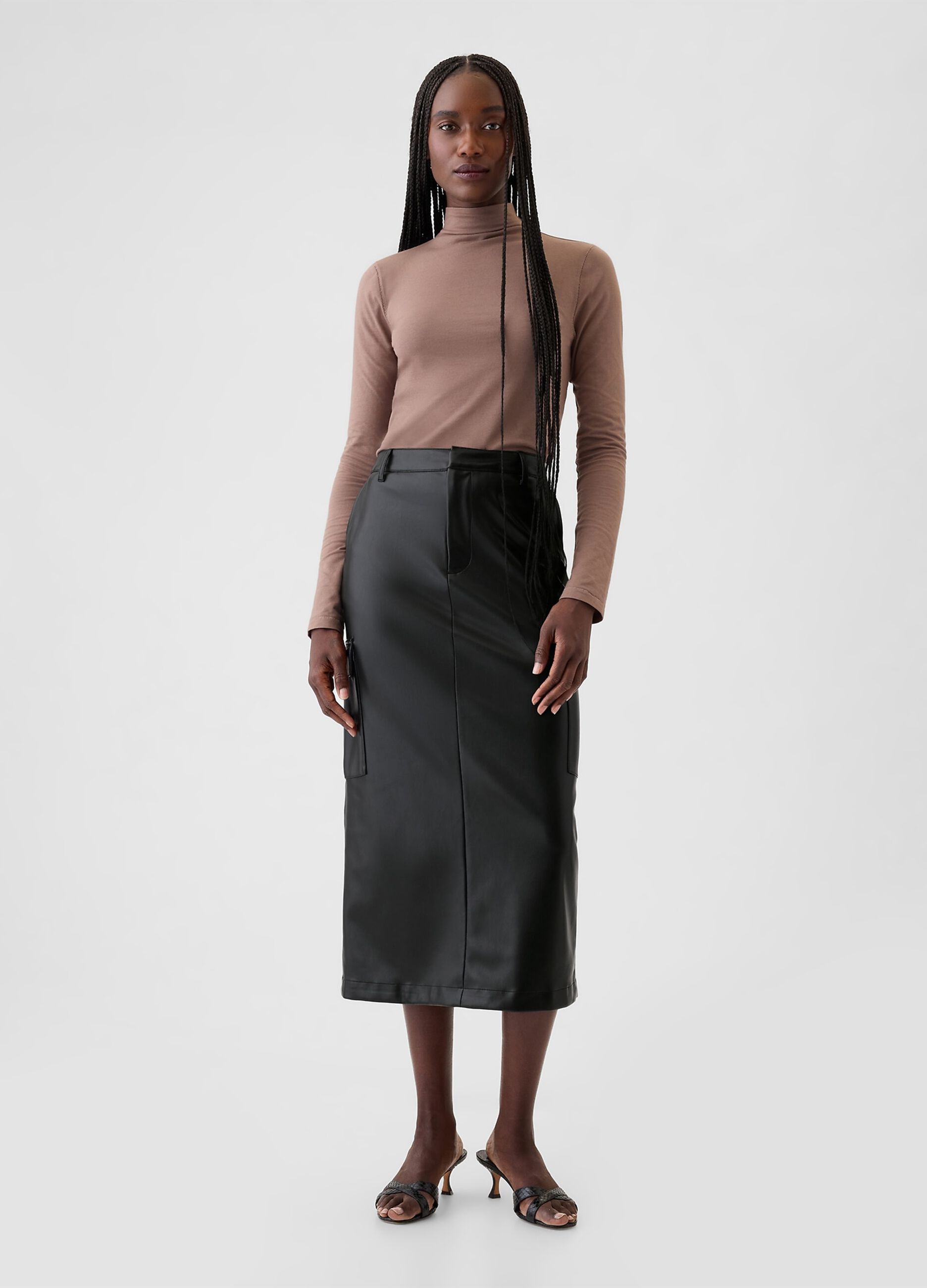 Glossy-effect midi cargo skirt