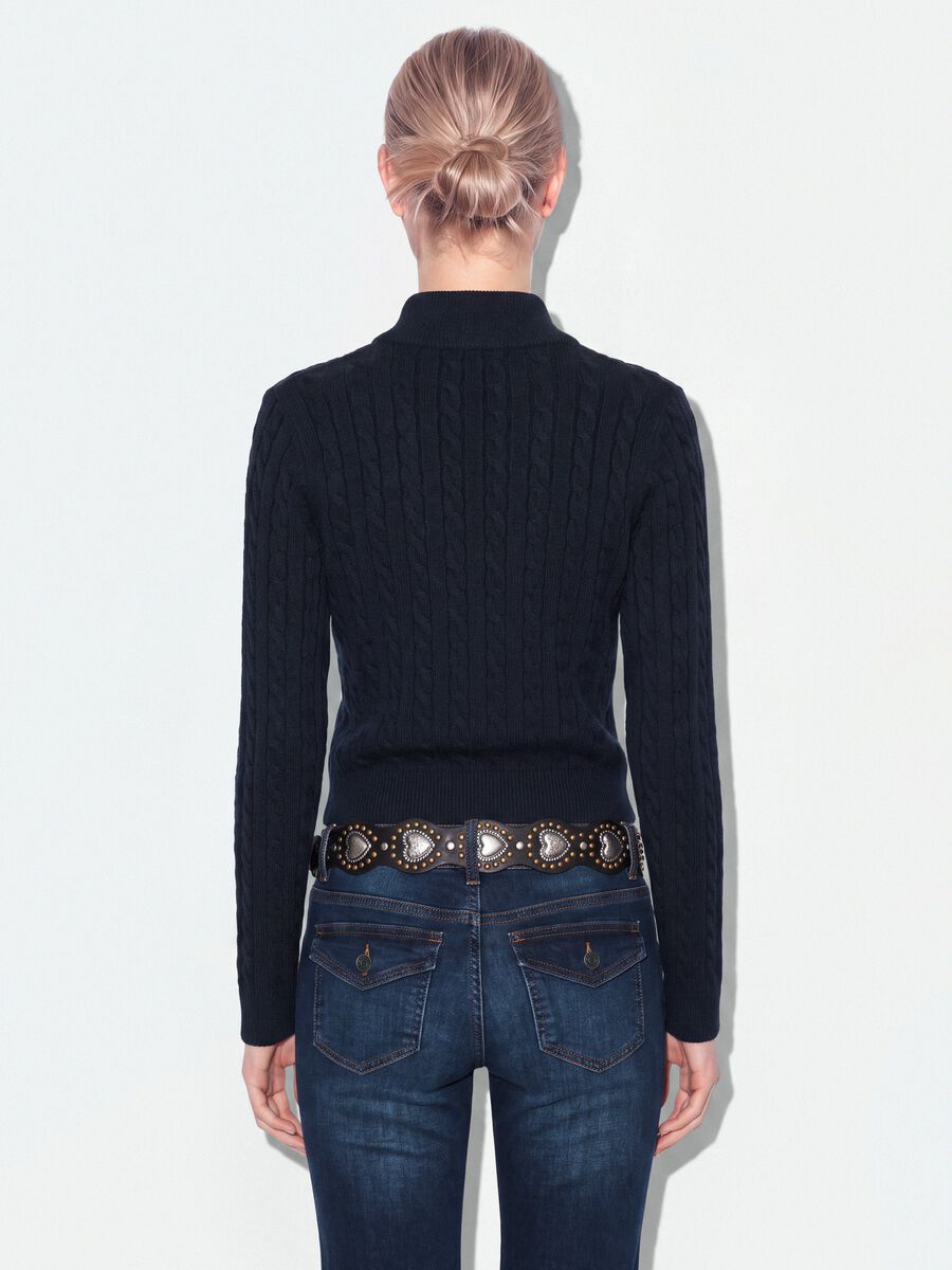 Navy viscose-blend fitted cardigan with polo collar_2