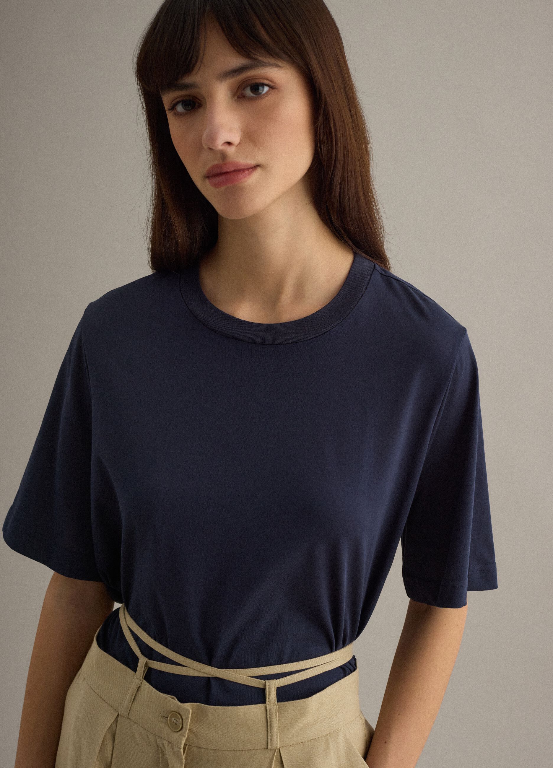 Blue cotton blend short sleeve T-shirt regular fit