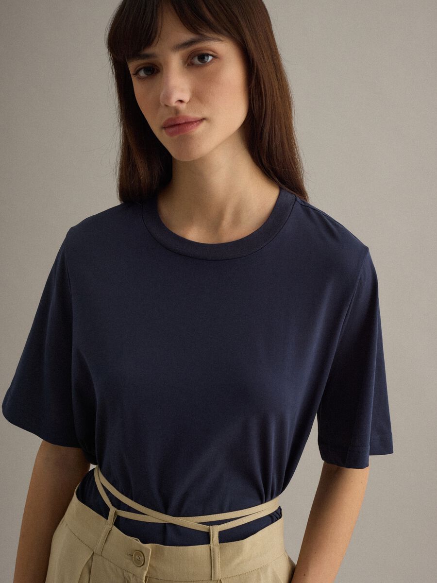 Blue cotton blend short sleeve T-shirt regular fit_0