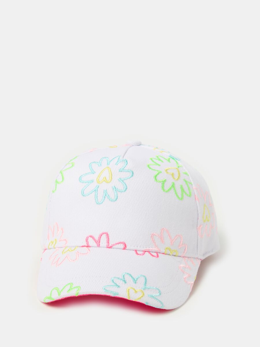 Organic cotton hat with flowers embroidery_0