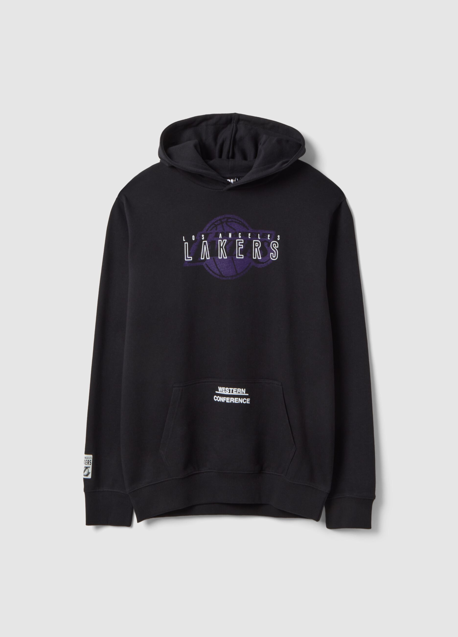 Black cotton-blend hoodie with NBA print