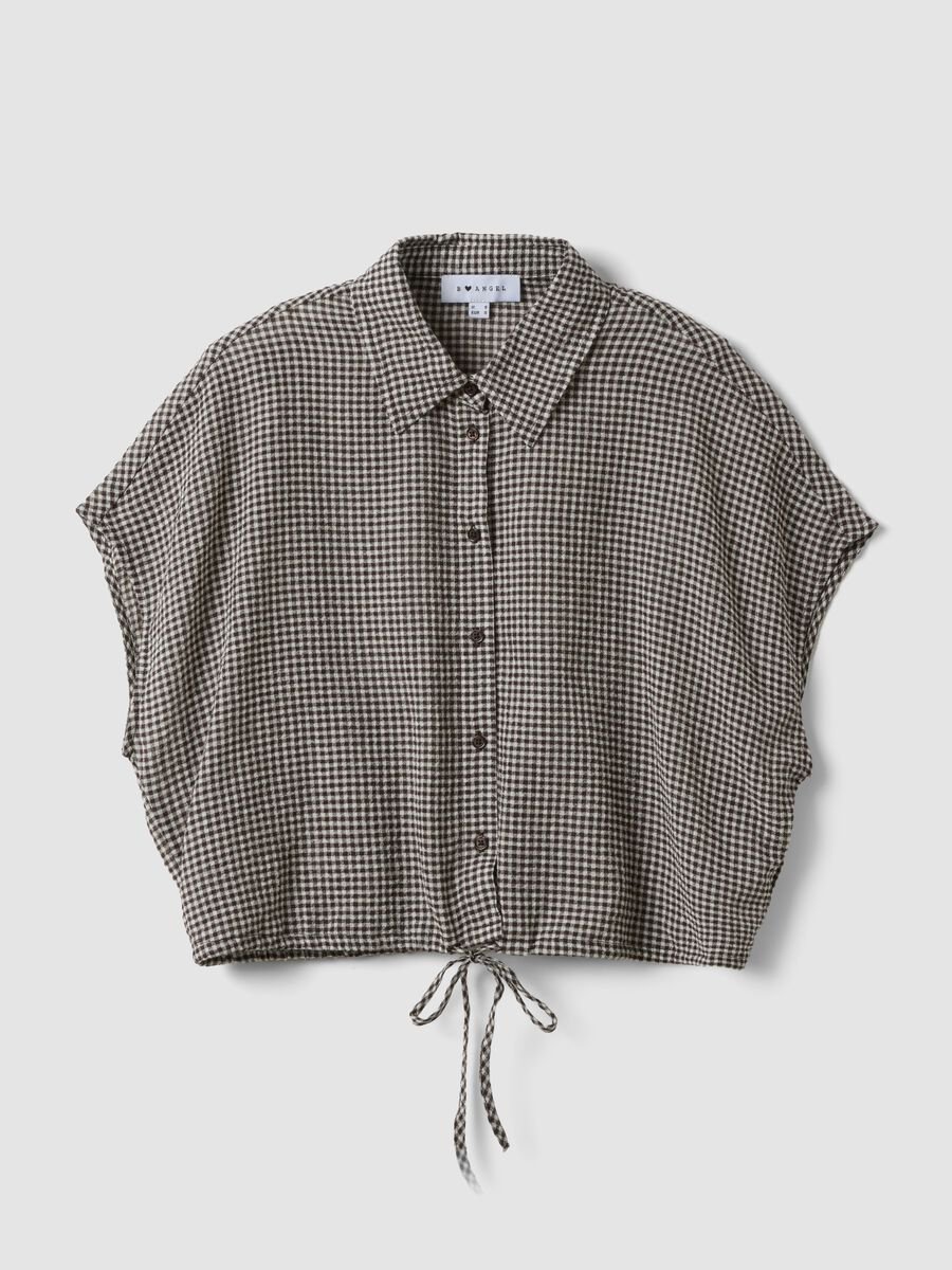 Multicoloured gingham cropped stretch-cotton shirt_0