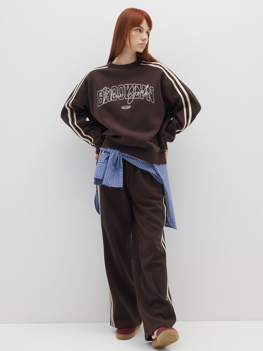 Brown Cotton Blend Wide Leg Trousers_0