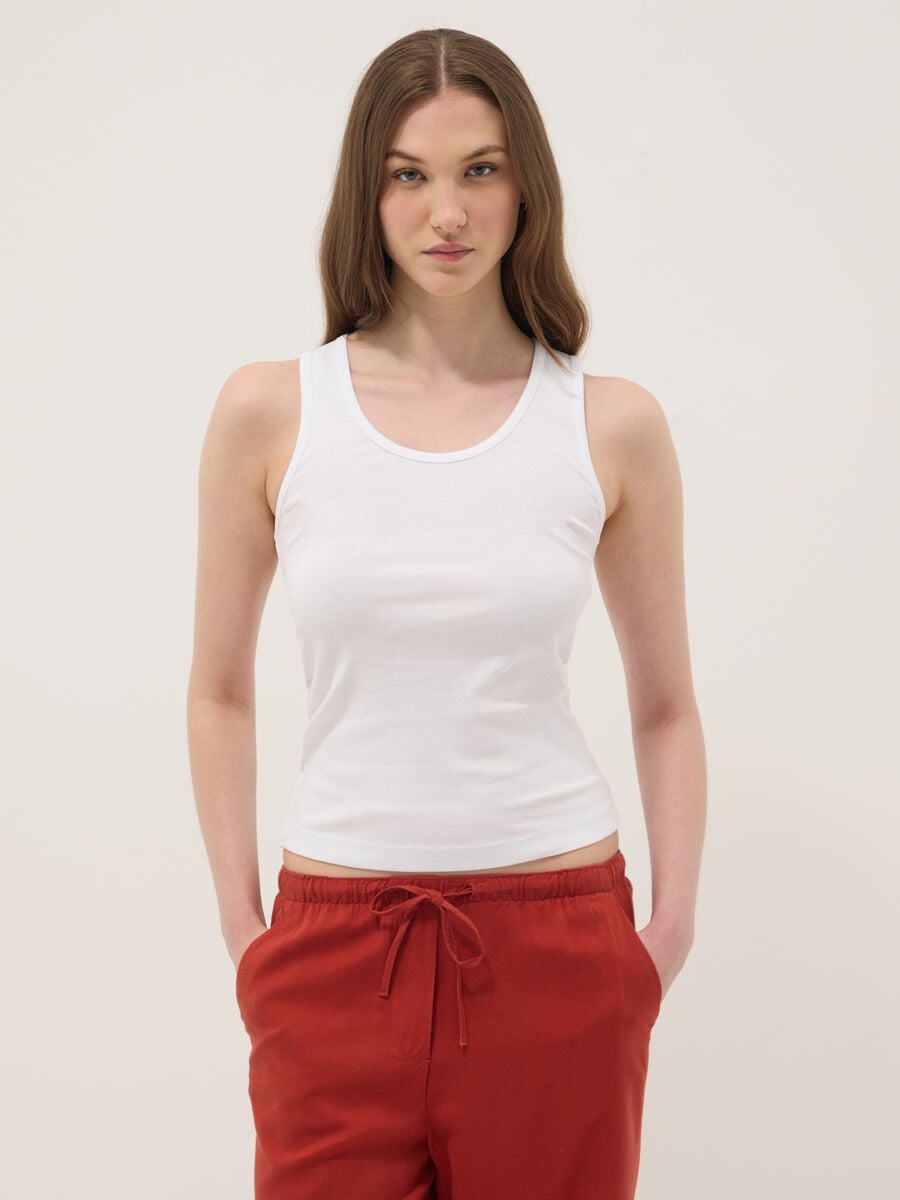 White pure cotton vest top, regular fit_1