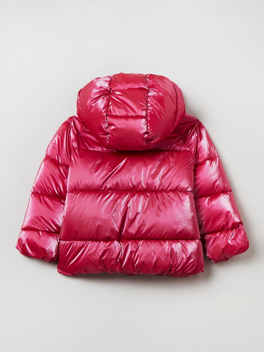 Shiny quilted padded jacket with hood_1