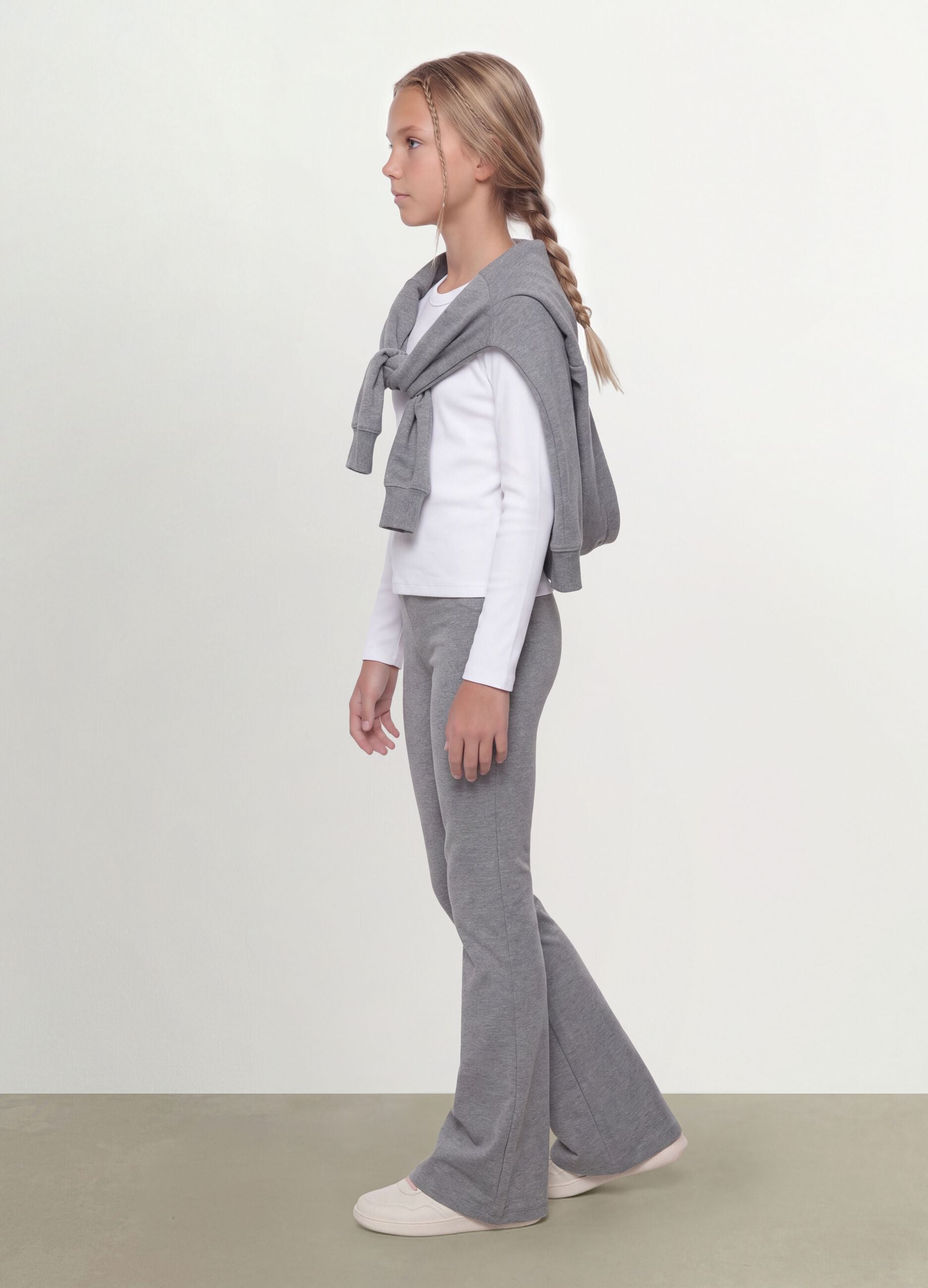 Grey flared trousers in organic cotton and stretch viscose