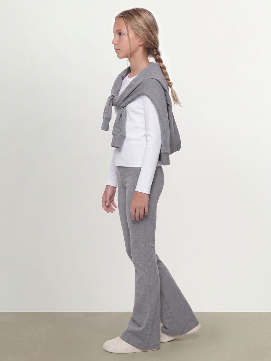 Grey flared trousers in organic cotton and stretch viscose_0