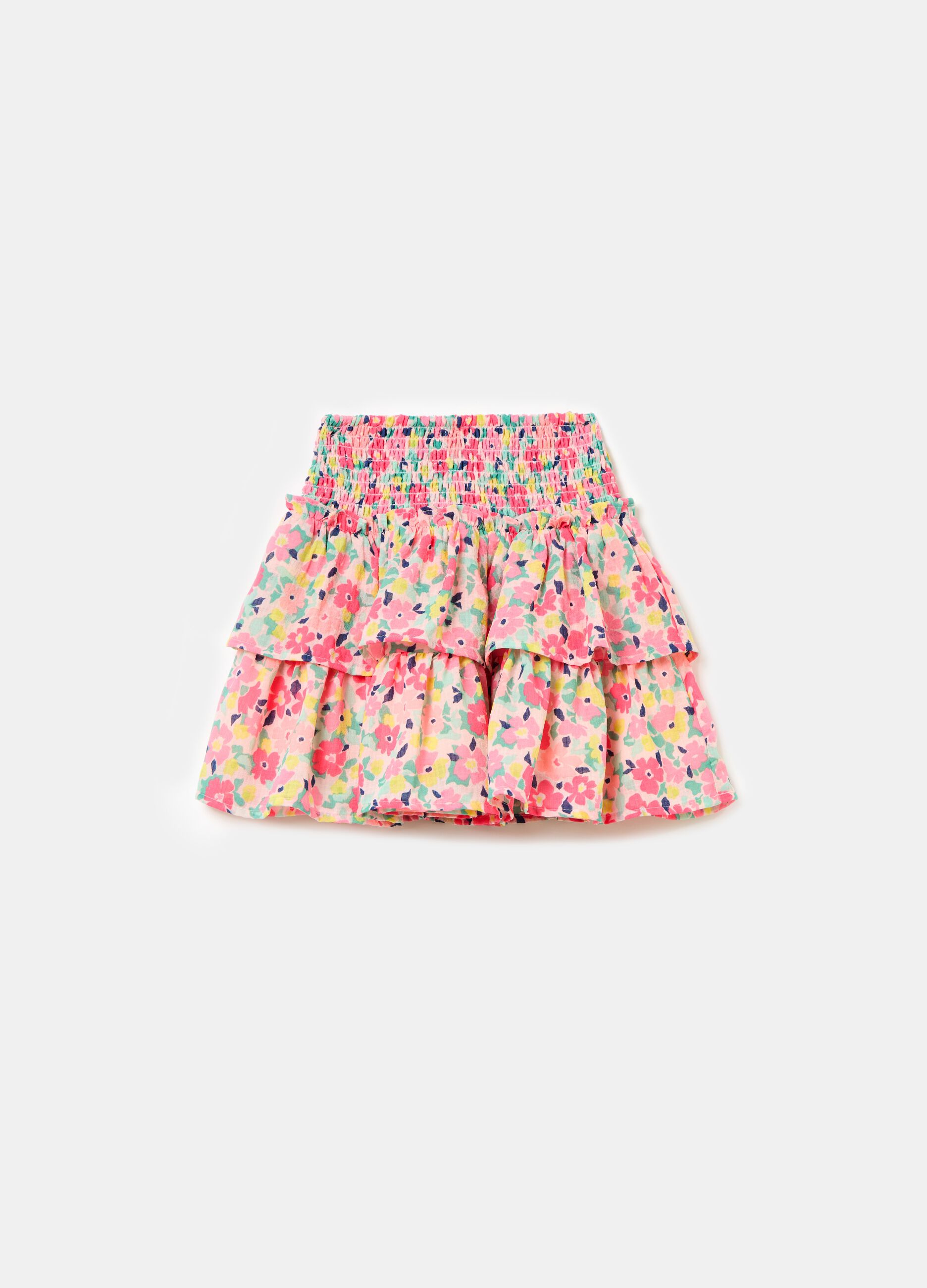 Tiered skirt with floral pattern