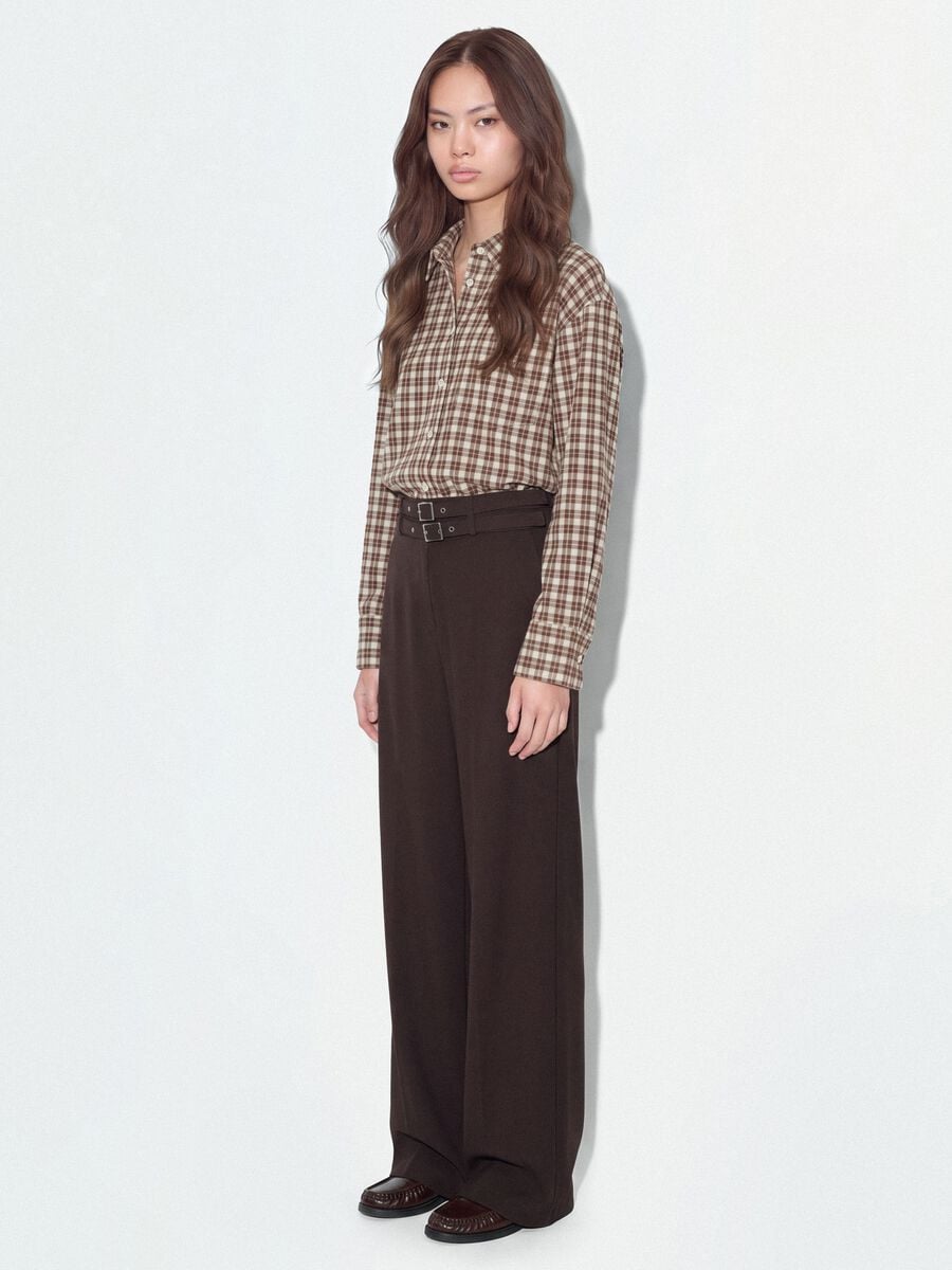 Brown stretch-viscose tailored trousers with belt_4