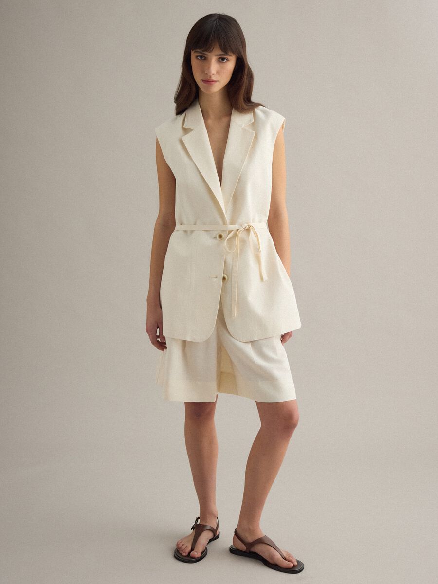 Cal&ccedil;&otilde;es Beige Regular Fit em Mistura de Lyocell e Linho_0