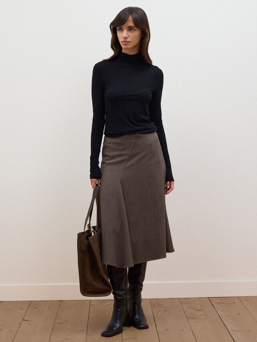 Brown stretch viscose skirt with lining_0