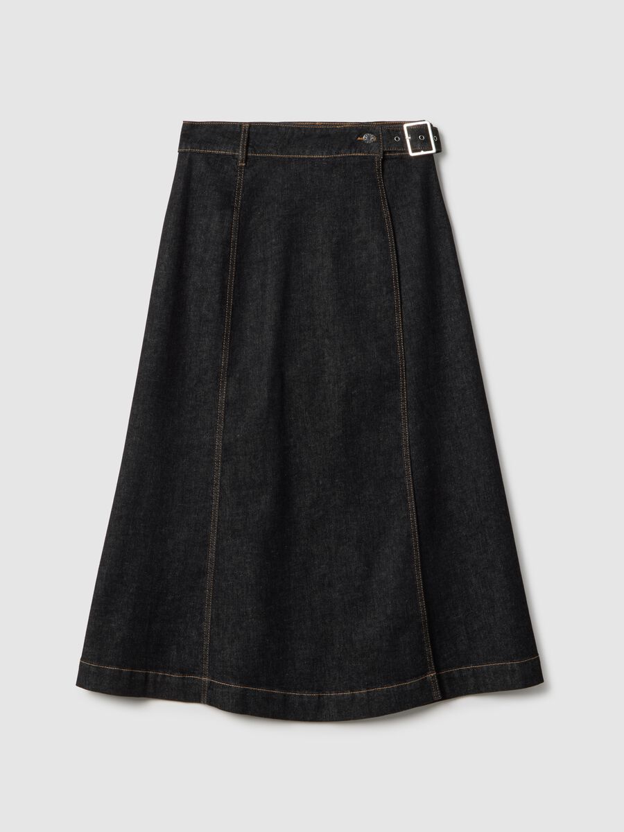 Black stretch cotton skirt regular fit with belt_0