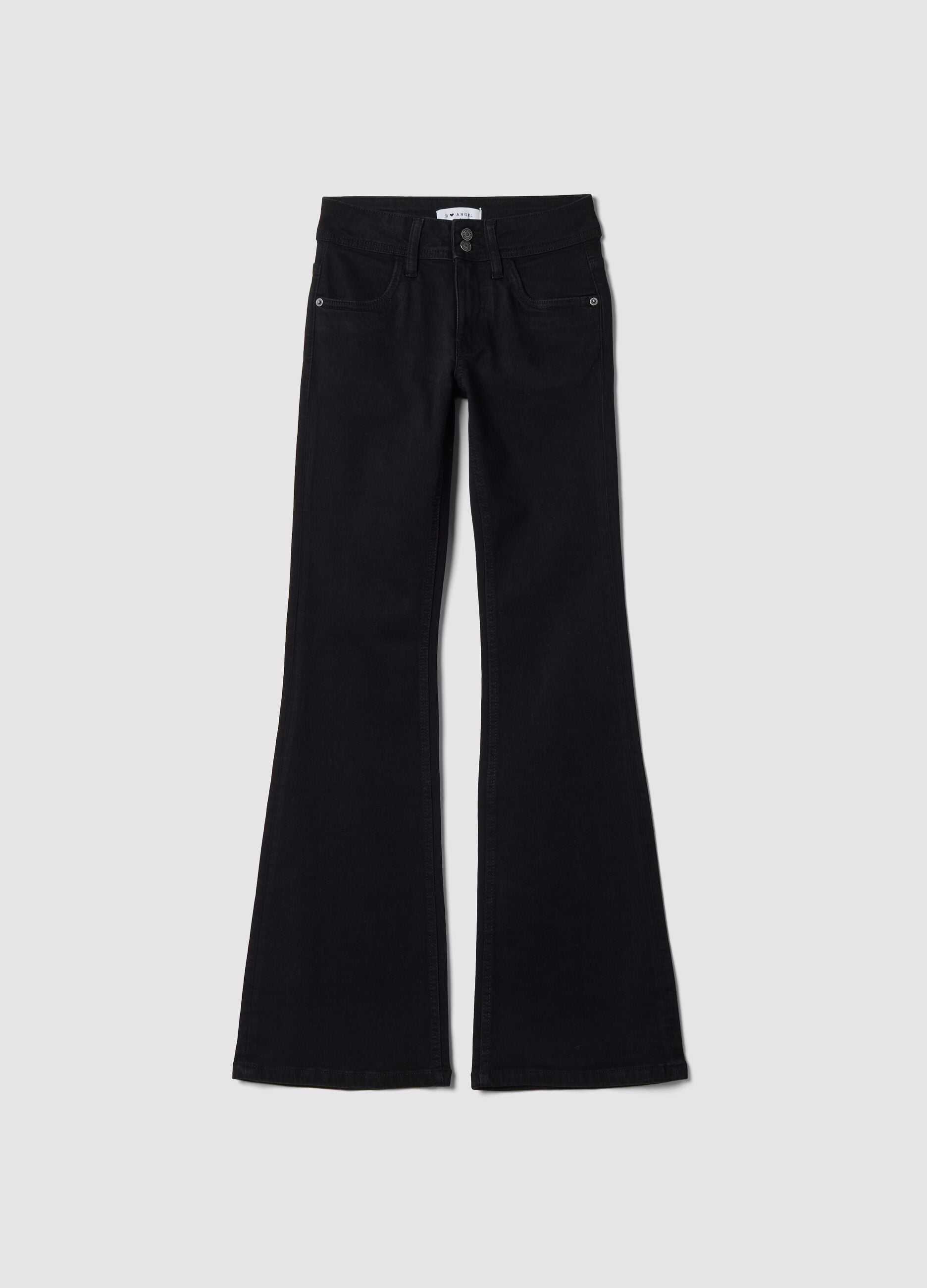 Jeans neri flare in cotone elasticizzato