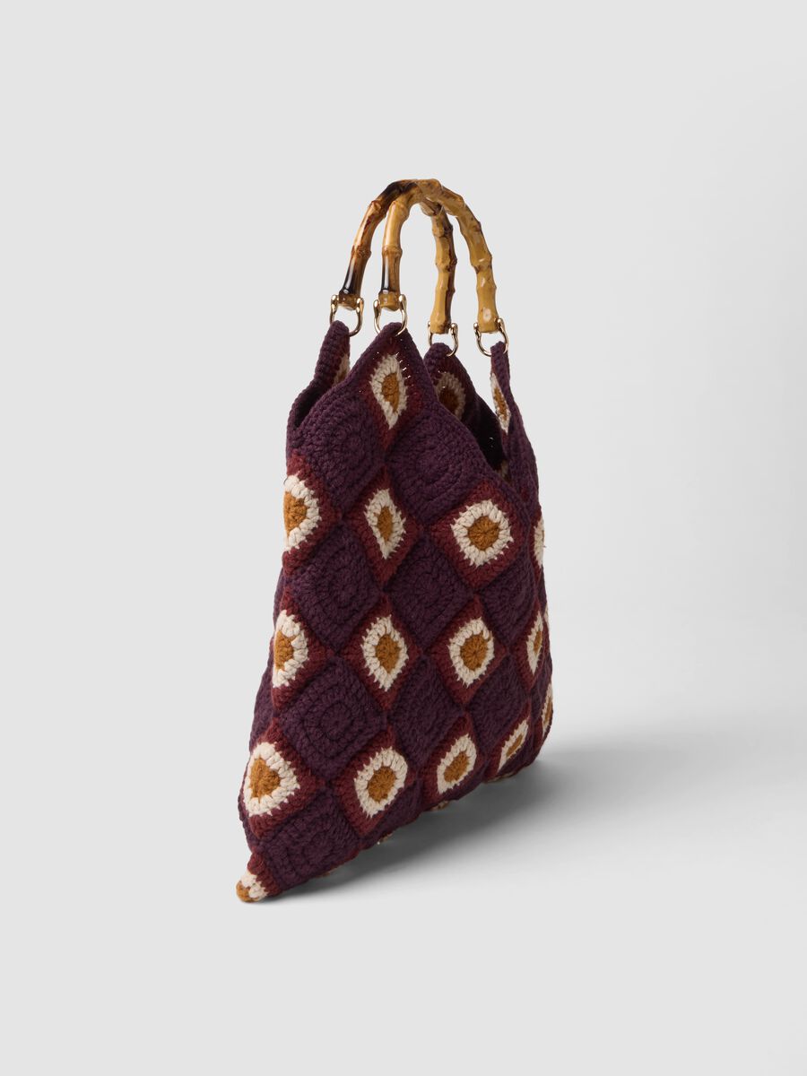 Borsa viola vinaccia all'uncinetto con manici effetto bamb&ugrave;_1