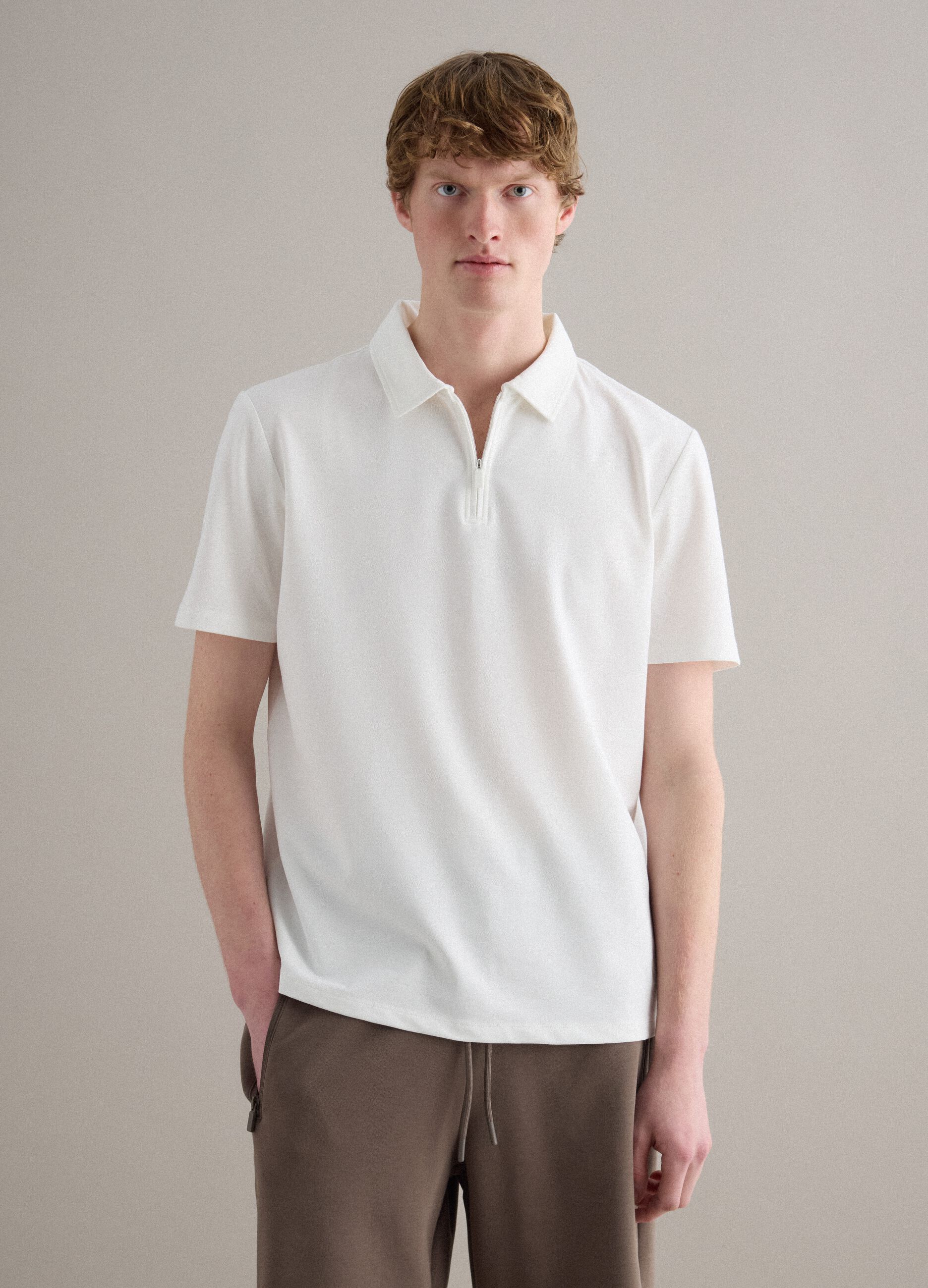 White Stretch Cotton Short Sleeve Polo Regular Fit