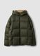 Green puffer jacket with recycled down filling, hood and zip, regular fit_0