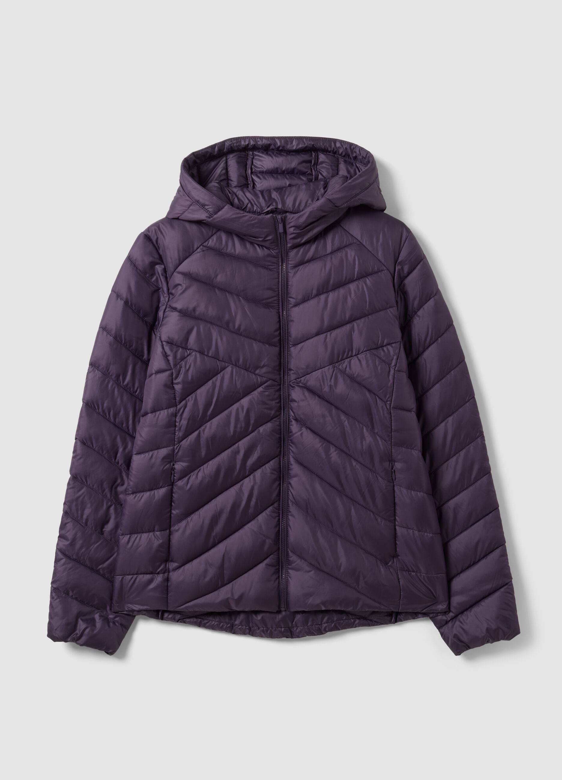 Purple Ultralight Quilted Jacket with Hood and Zip