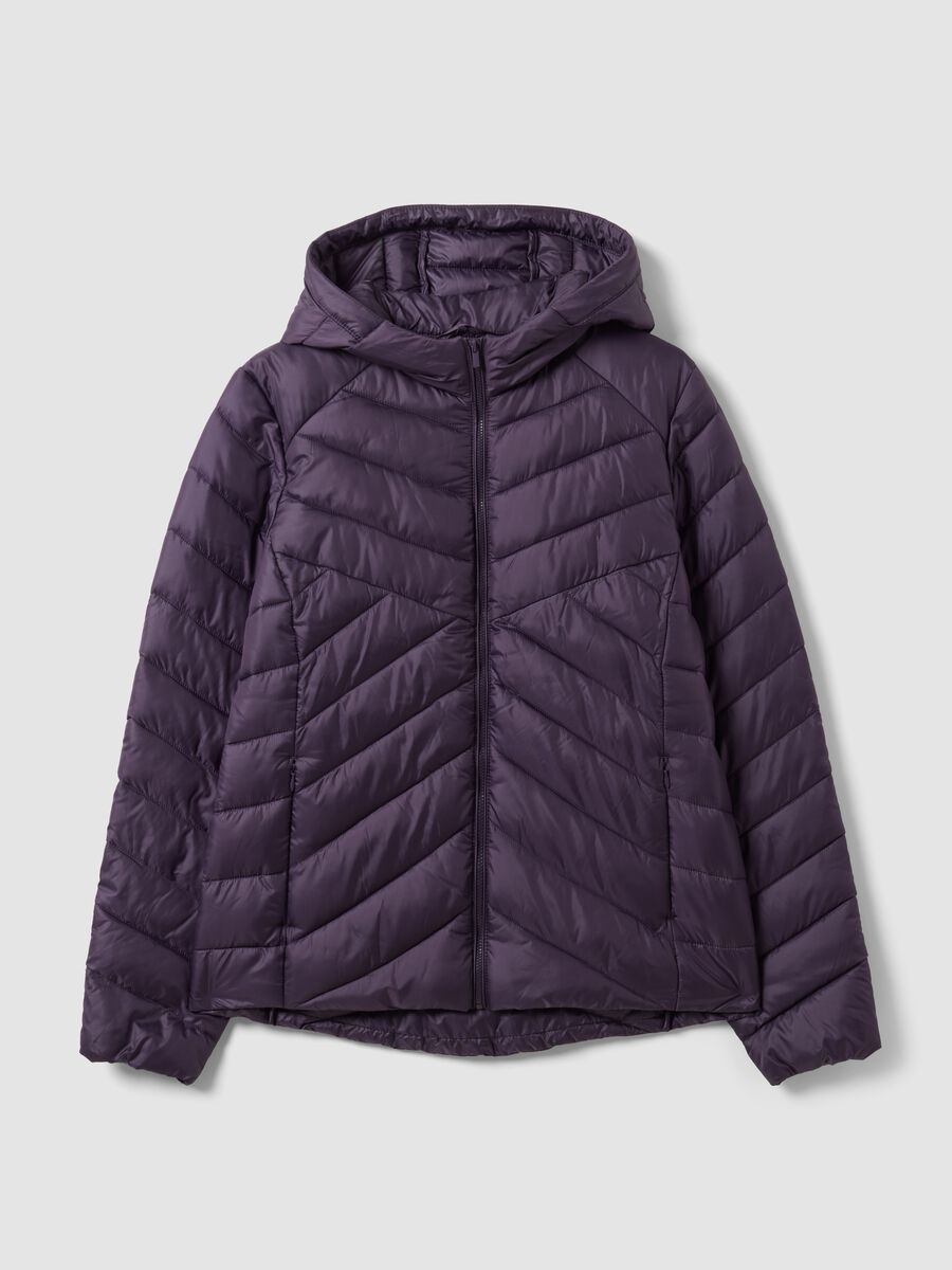 Purple Ultralight Quilted Jacket with Hood and Zip_0
