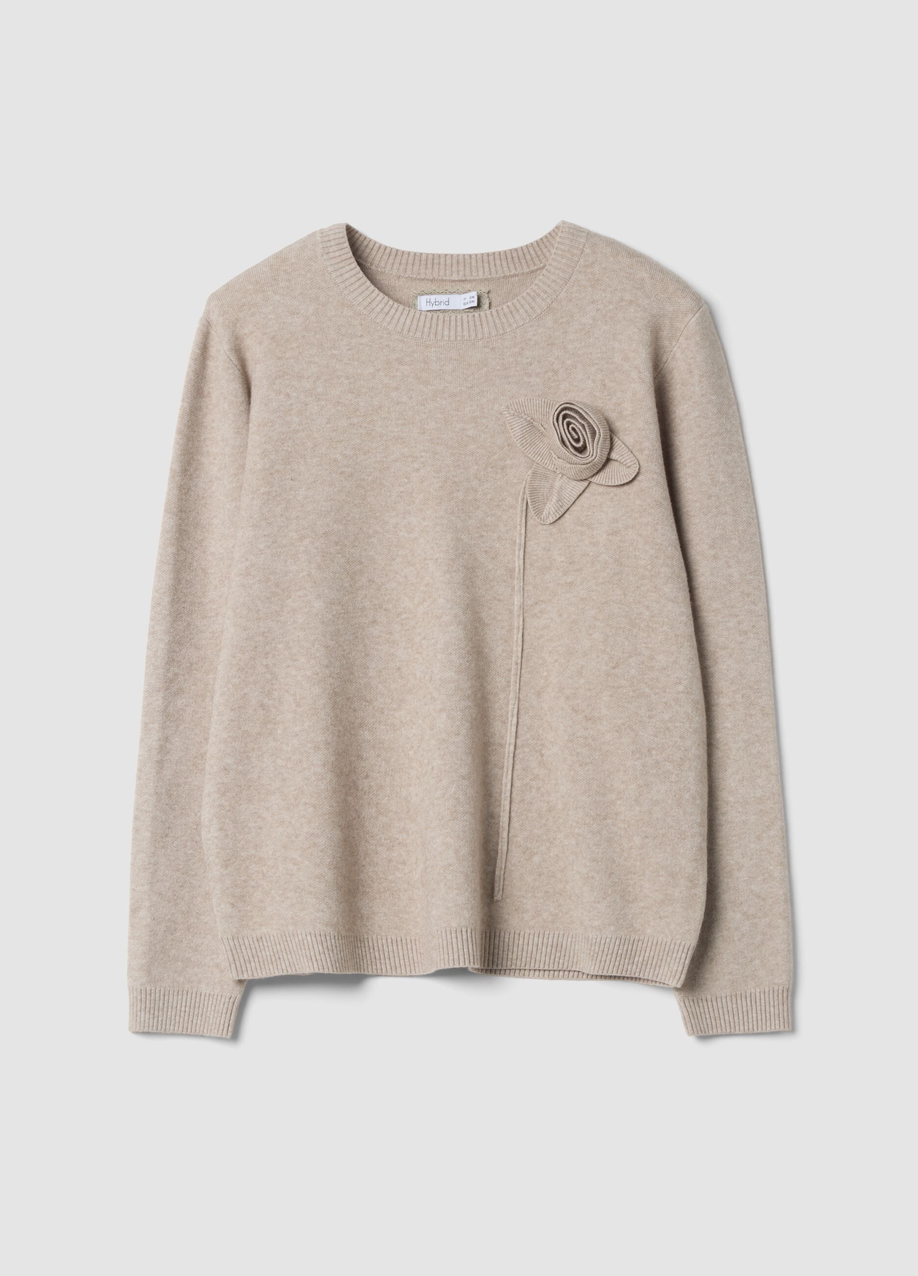 Sand viscose-blend top with appliqu&eacute; flower, regular fit