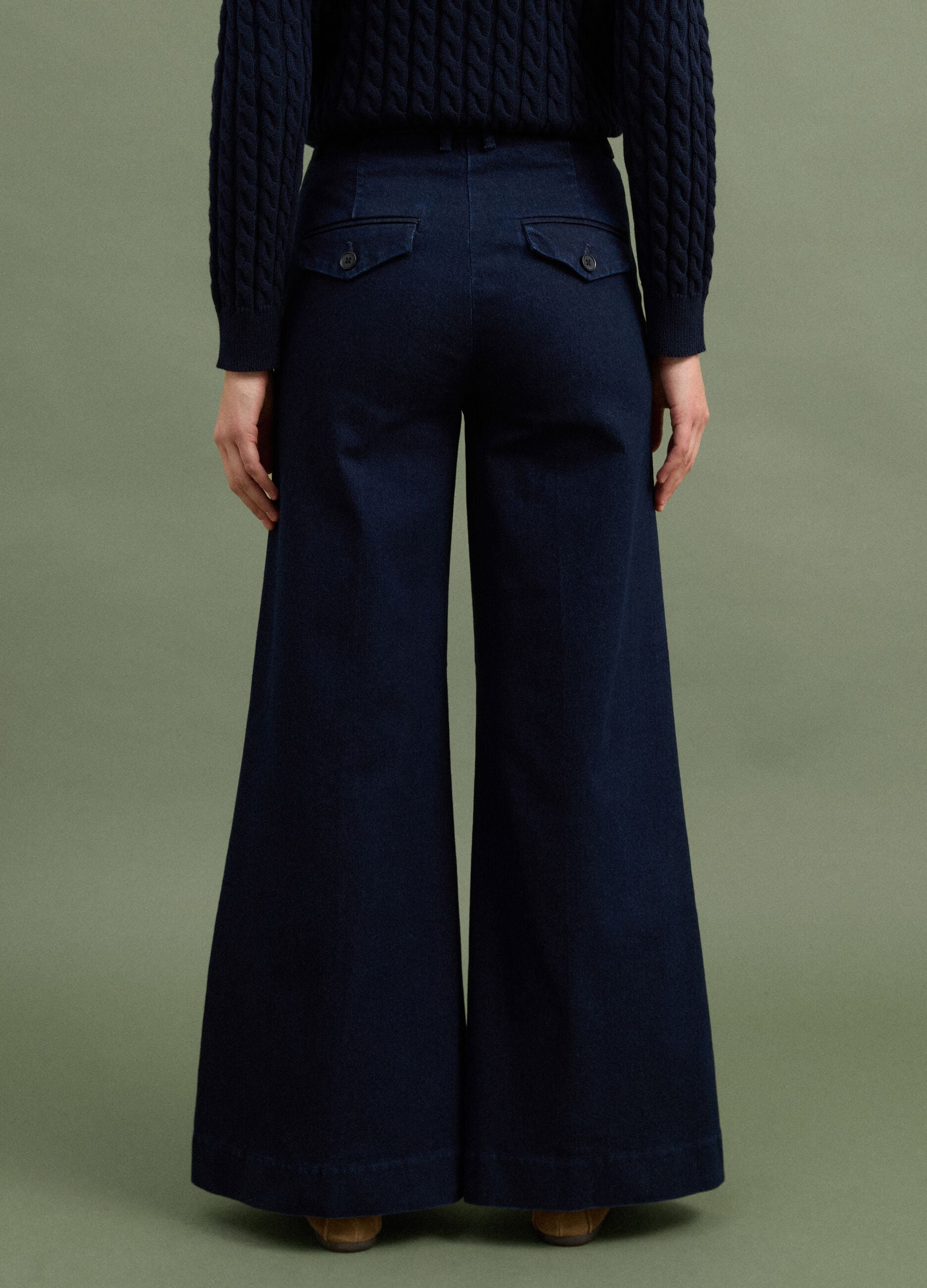 Jeans blu wide leg in cotone elasticizzato