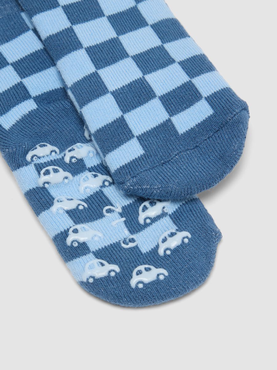 Lot de 2 chaussettes bleu ciel antid&eacute;rapantes en coton bio m&eacute;lang&eacute; pour b&eacute;b&eacute;_1