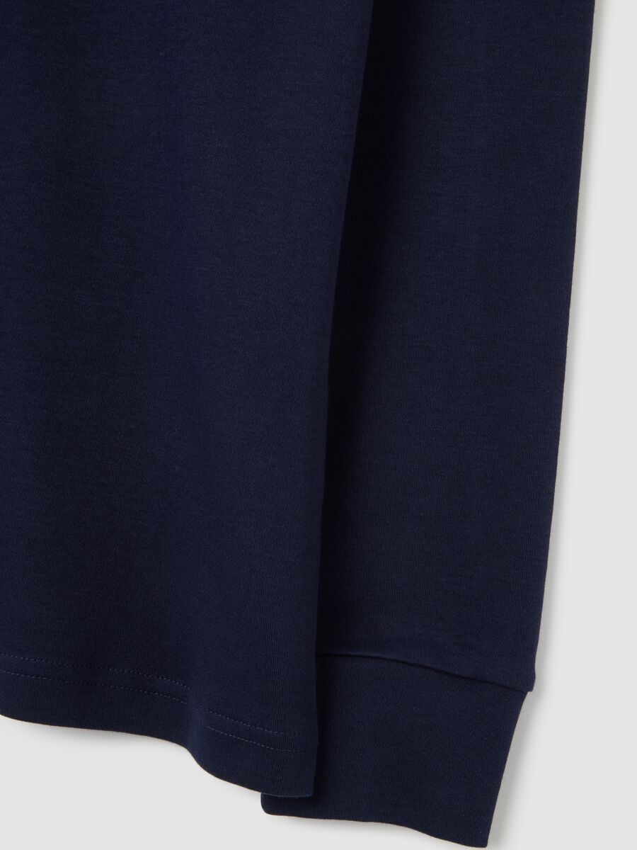 Chemise bleue &agrave; manches longues en coton &agrave; col roul&eacute;_5