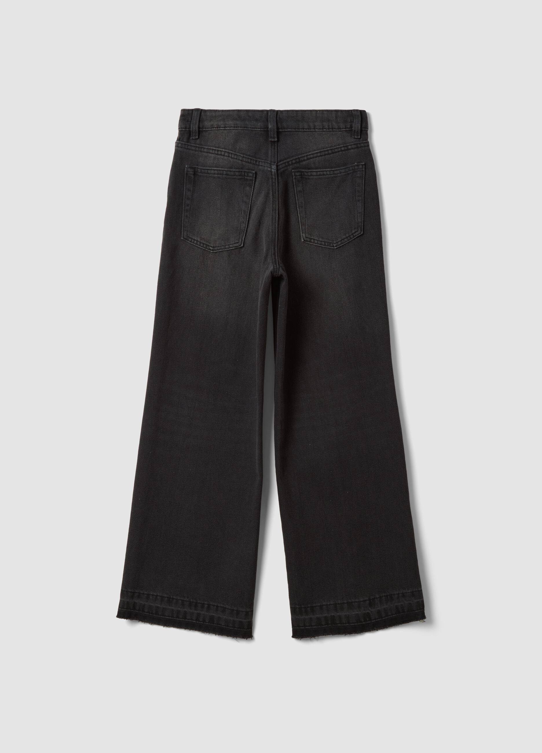 Jeans neri culotte in misto cotone, lyocell e viscosa per ragazza