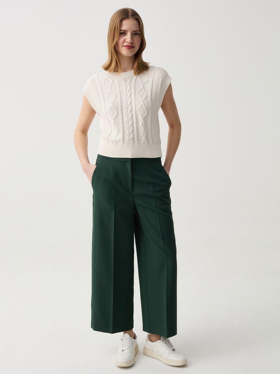 Wide-leg cropped trousers with darts_0