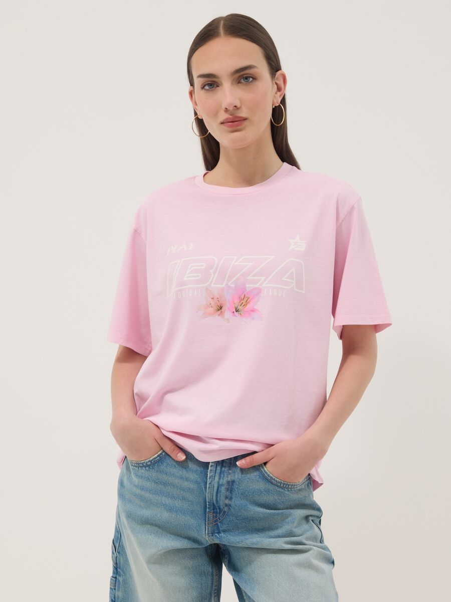 Wei&szlig;es T-Shirt aus reiner Baumwolle mit Schriftzug, Relaxed Fit_1