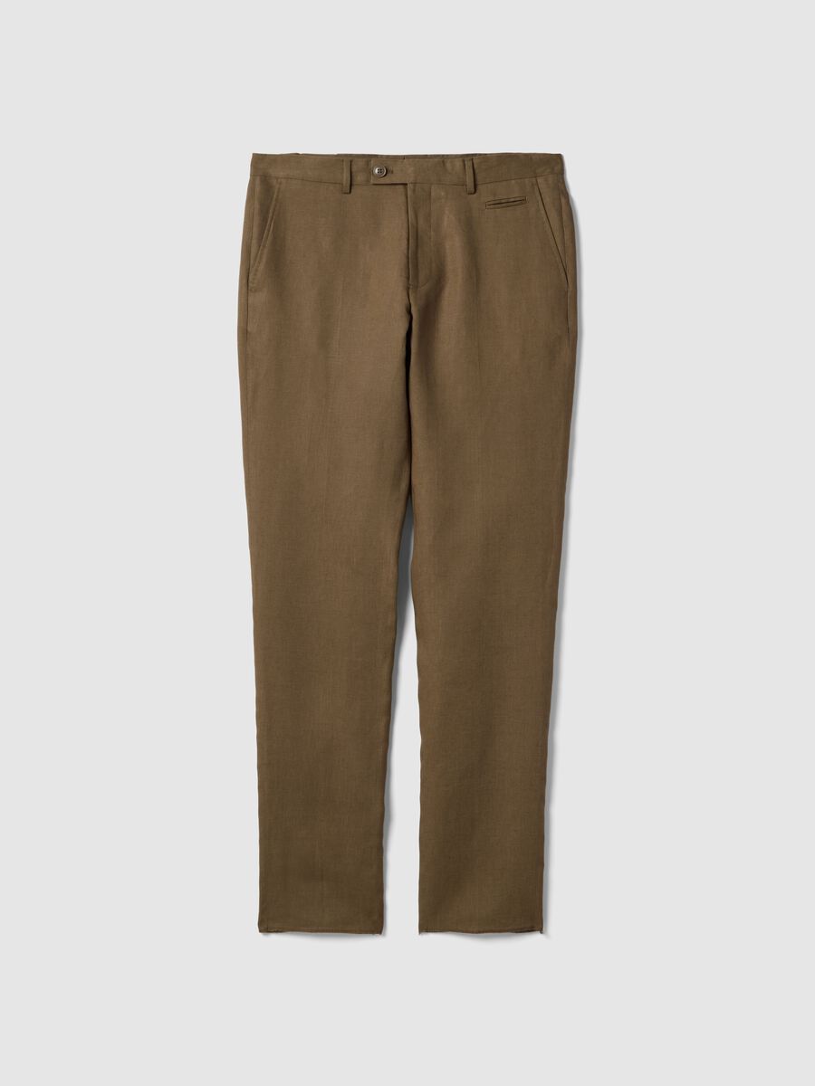 Brown pure linen regular fit trousers_5