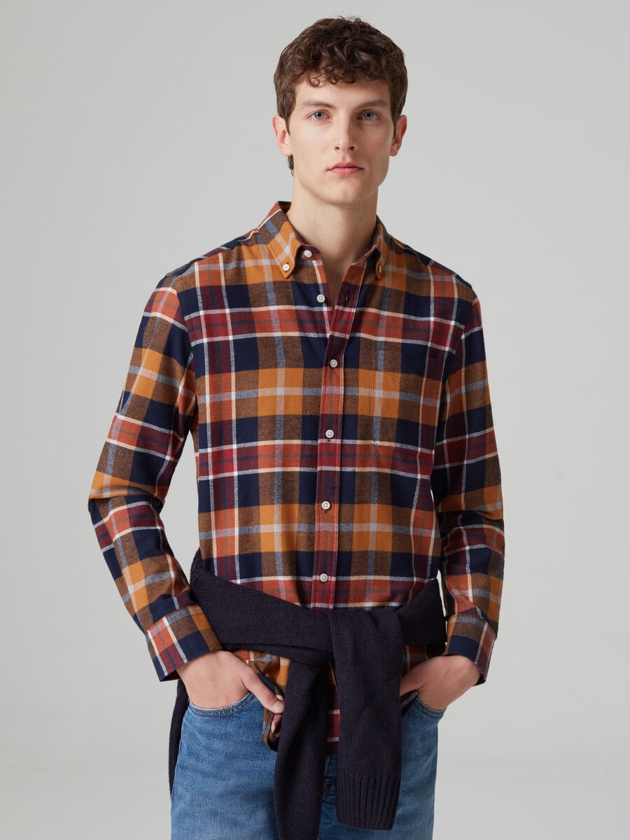 Flannel shirt with chequered pattern pocket_0