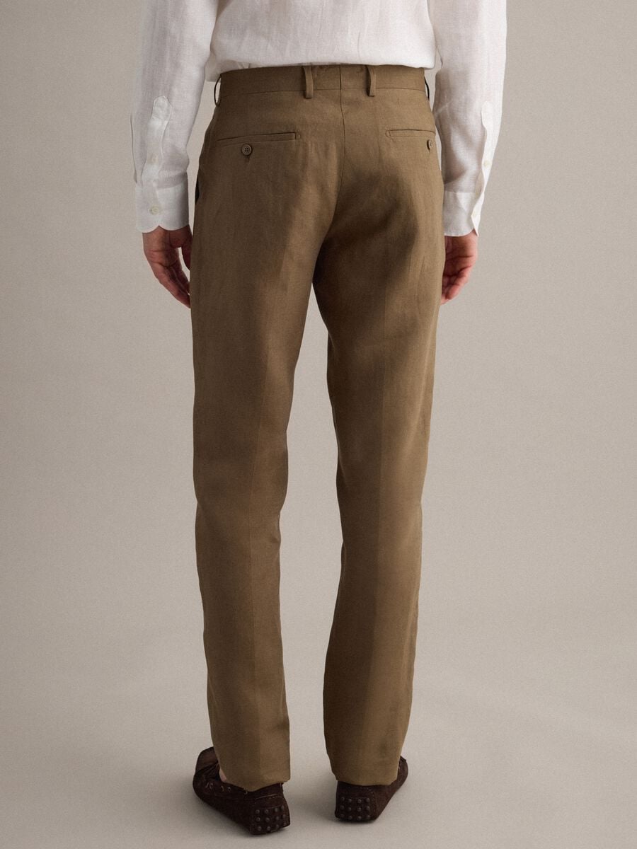 Brown pure linen regular fit trousers_3