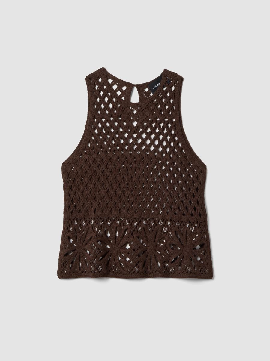 Braunes Regular-Fit-Tanktop aus Baumwollmix mit Mesh-Design_4