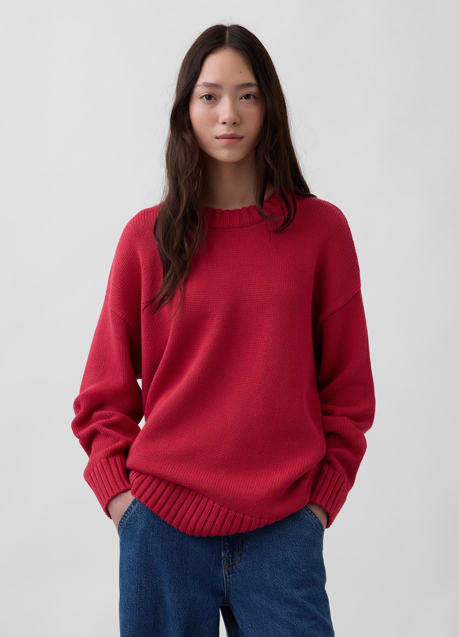 Regular fit red pure cotton crew neck jumper