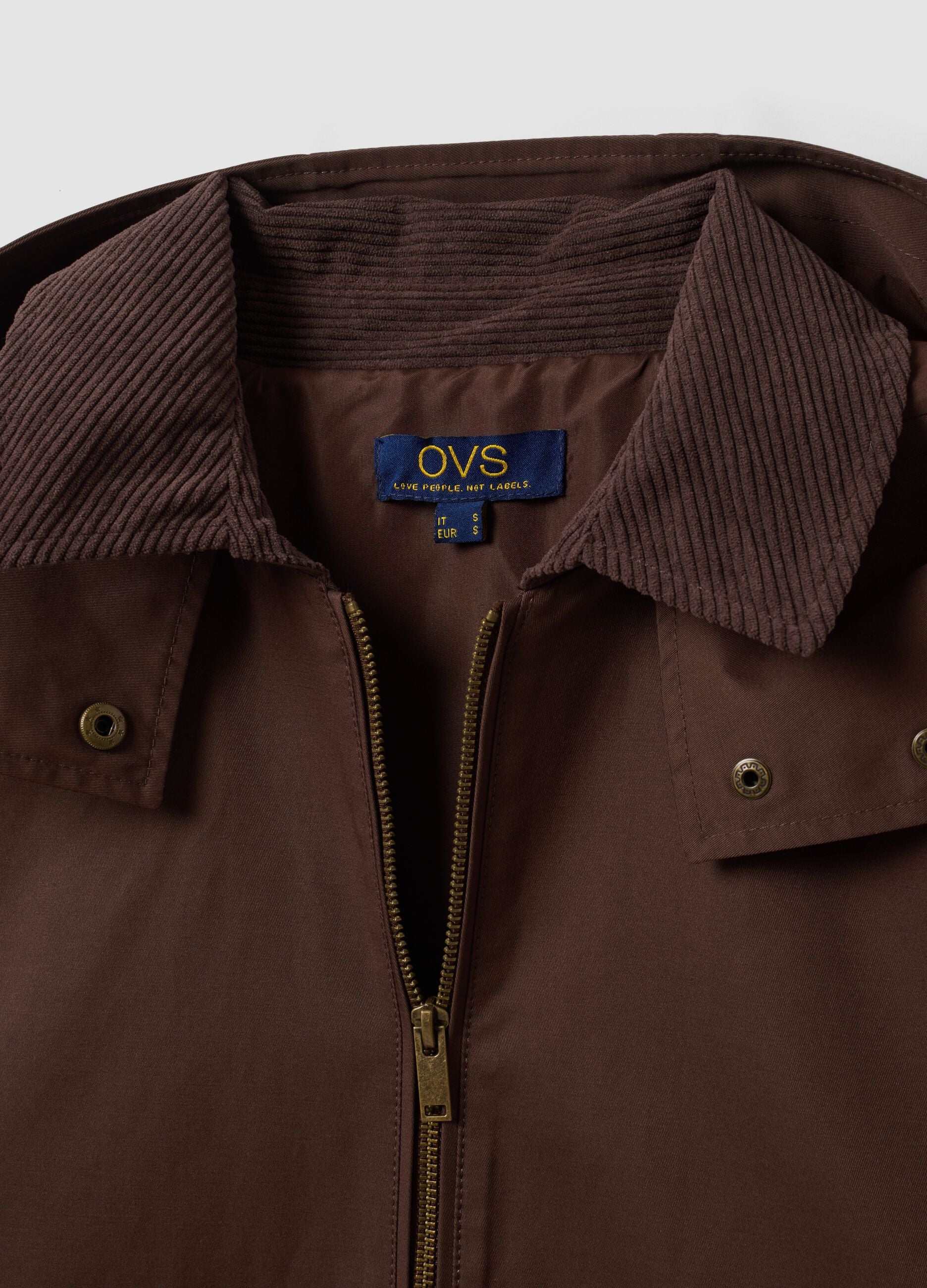 Braune Parkajacke aus Baumwollmix mit Kapuze und Rippkragen