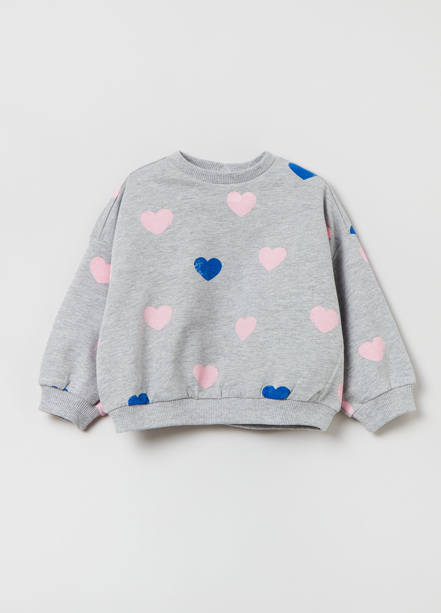 Round neck sweatshirt with hearts print_0
