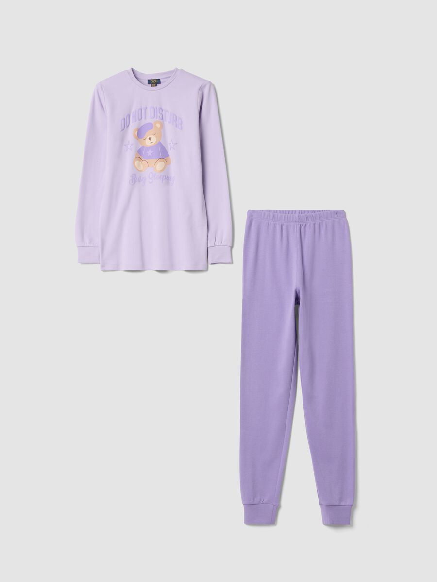 Purple pure organic cotton pyjamas with teddy print, regular fit_0
