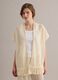 Beige crochet viscose-blend cardigan with fringes_0
