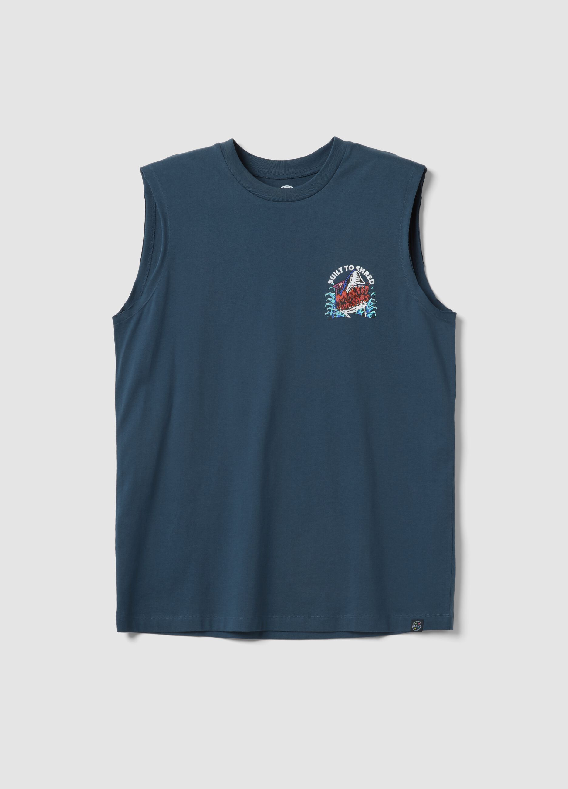 Blue pure cotton regular-fit vest top with print