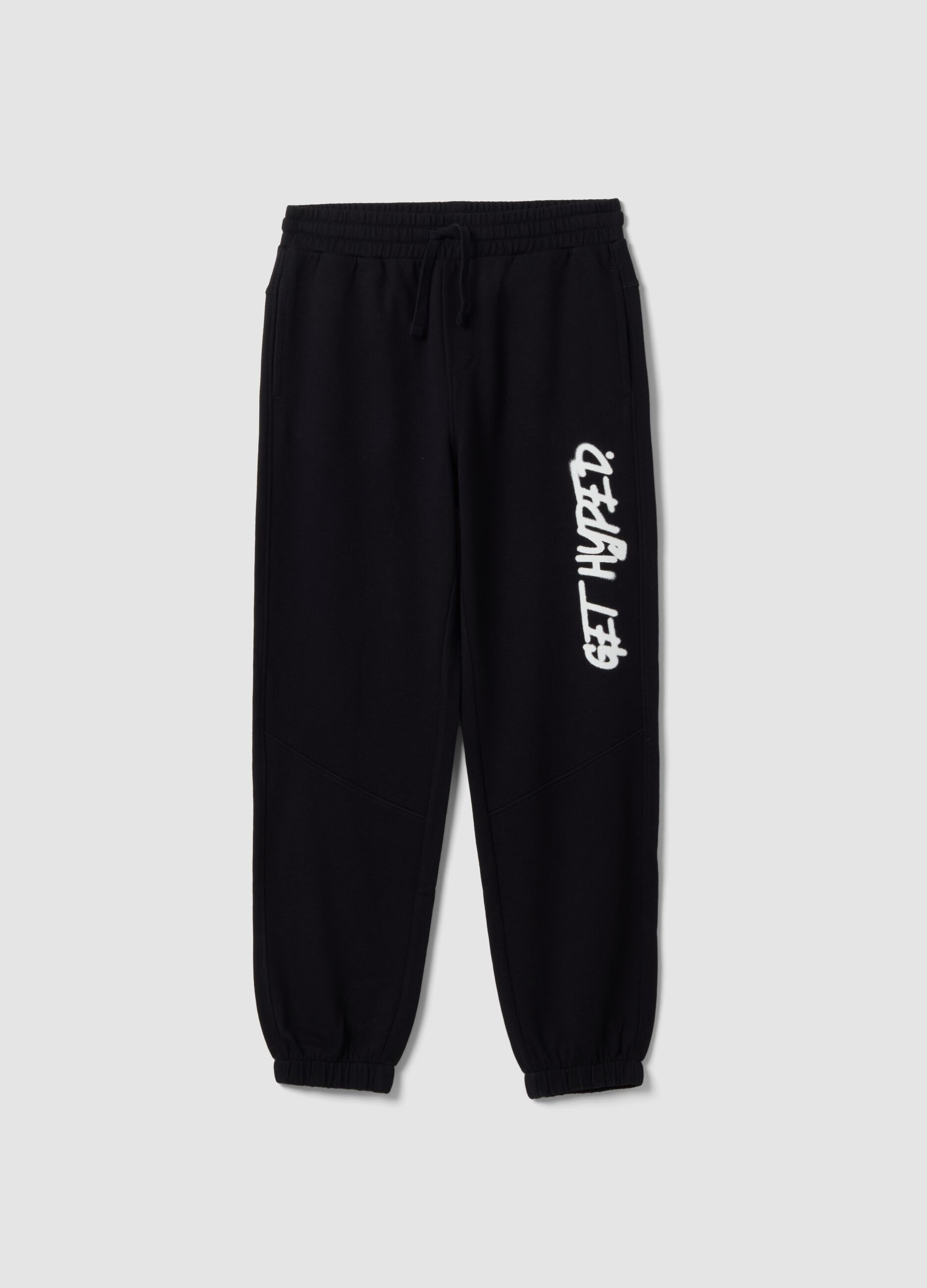 Blue oversized pure cotton joggers with &ldquo;Get Hyped&rdquo; slogan for boys