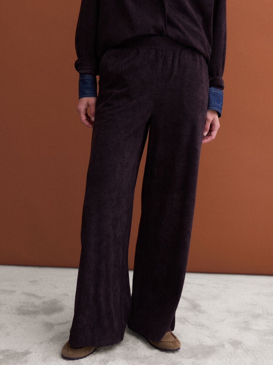 Braune Wide-Leg-Hose mit elastischem Bund_1