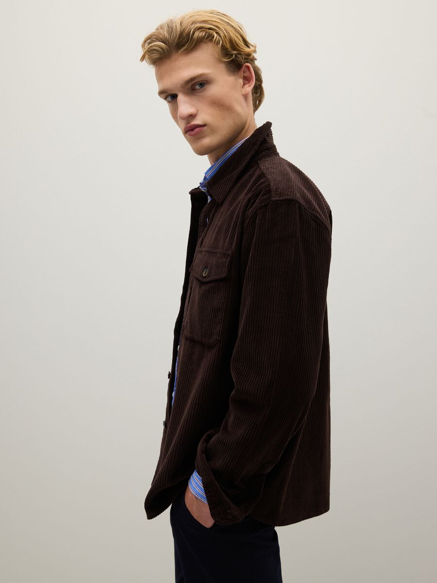 Pure cotton and brown corduroy shirt with oversized fit_1