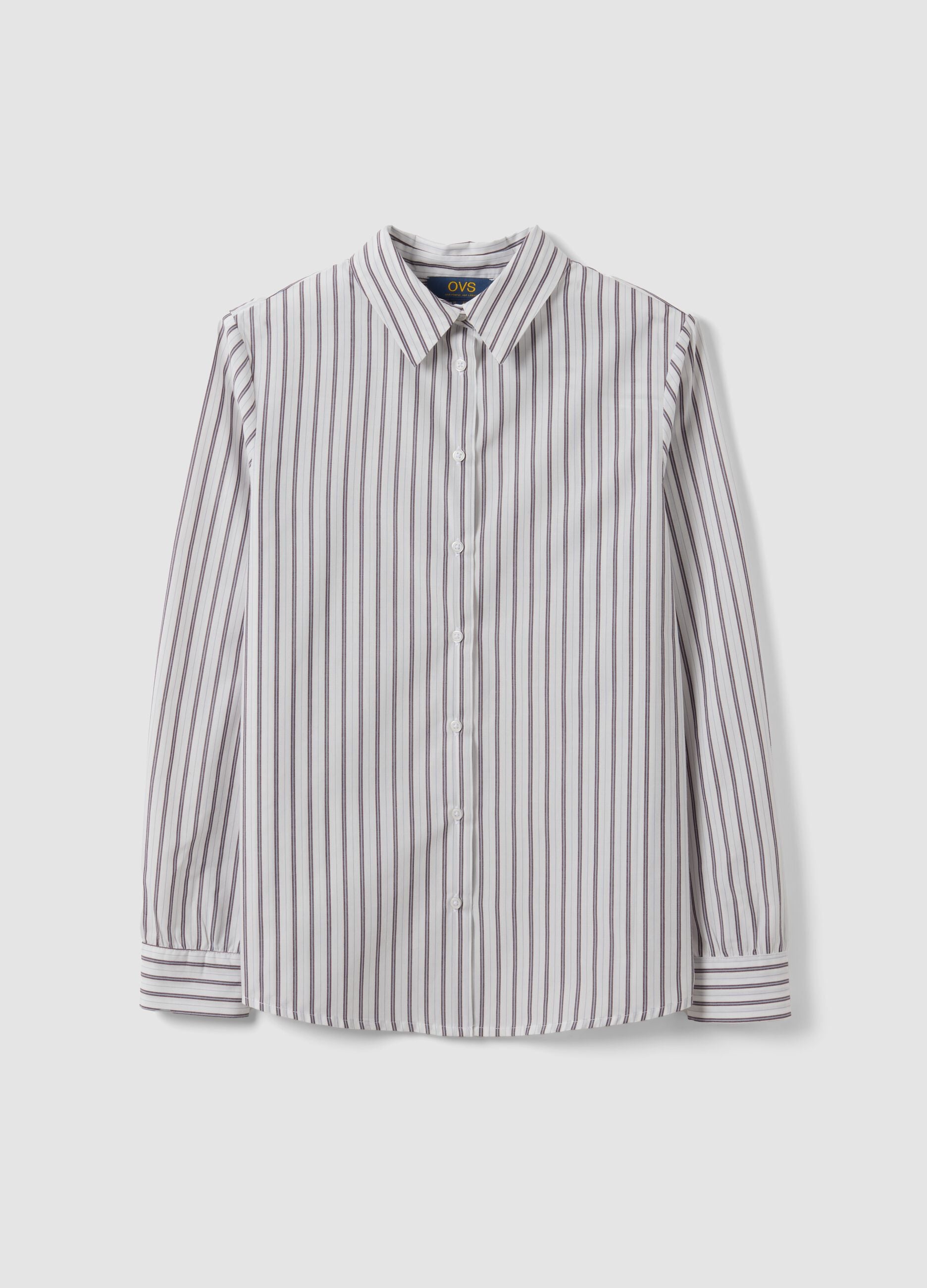 White striped long-sleeve slim-fit shirt