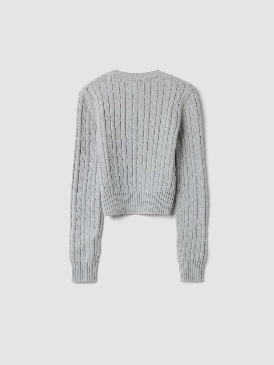 Camisola cinzento mesclado de gola redonda com tran&ccedil;as, corte regular_1