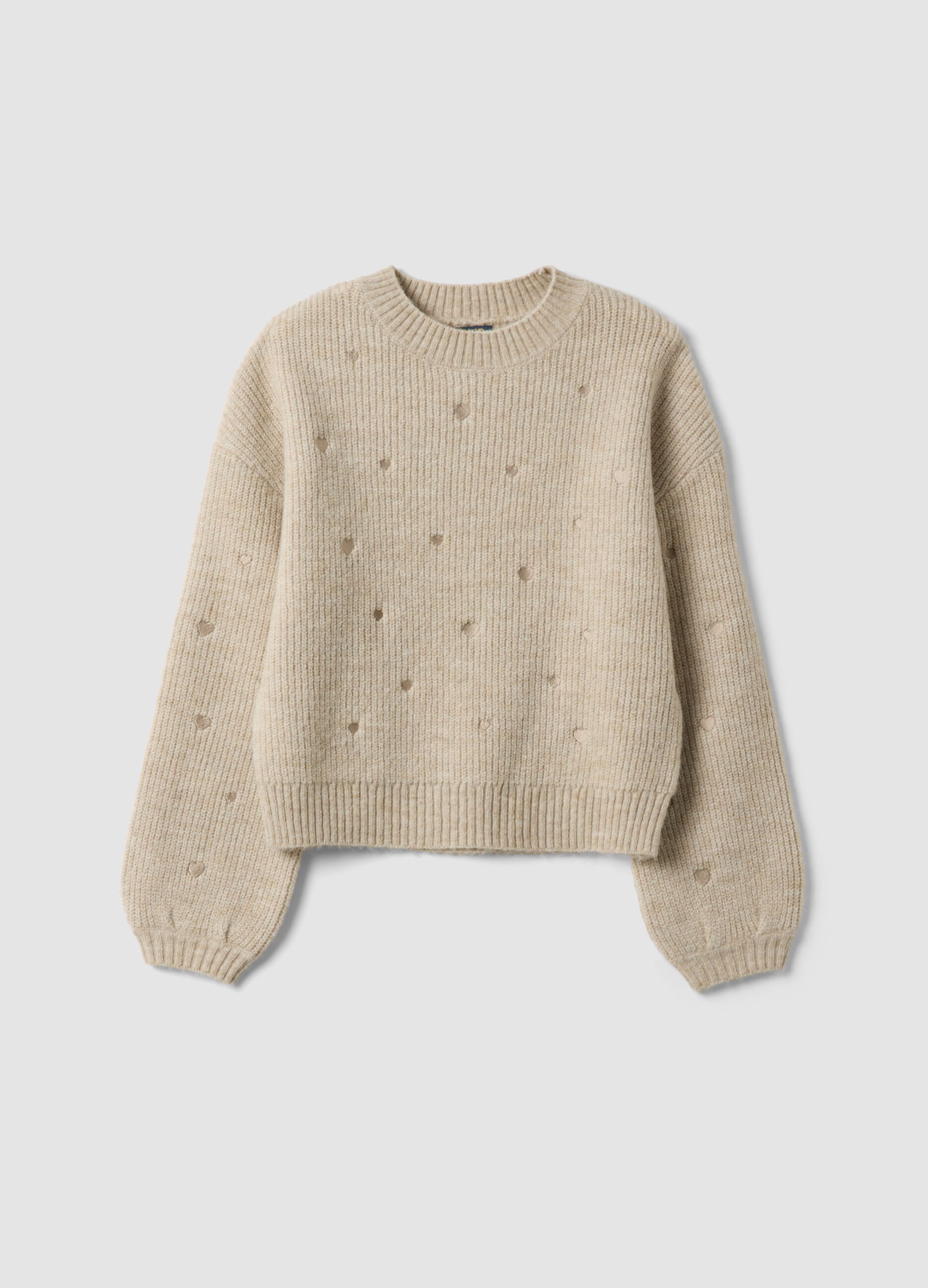 Maglione beige m&eacute;lange in lana elasticizzata
