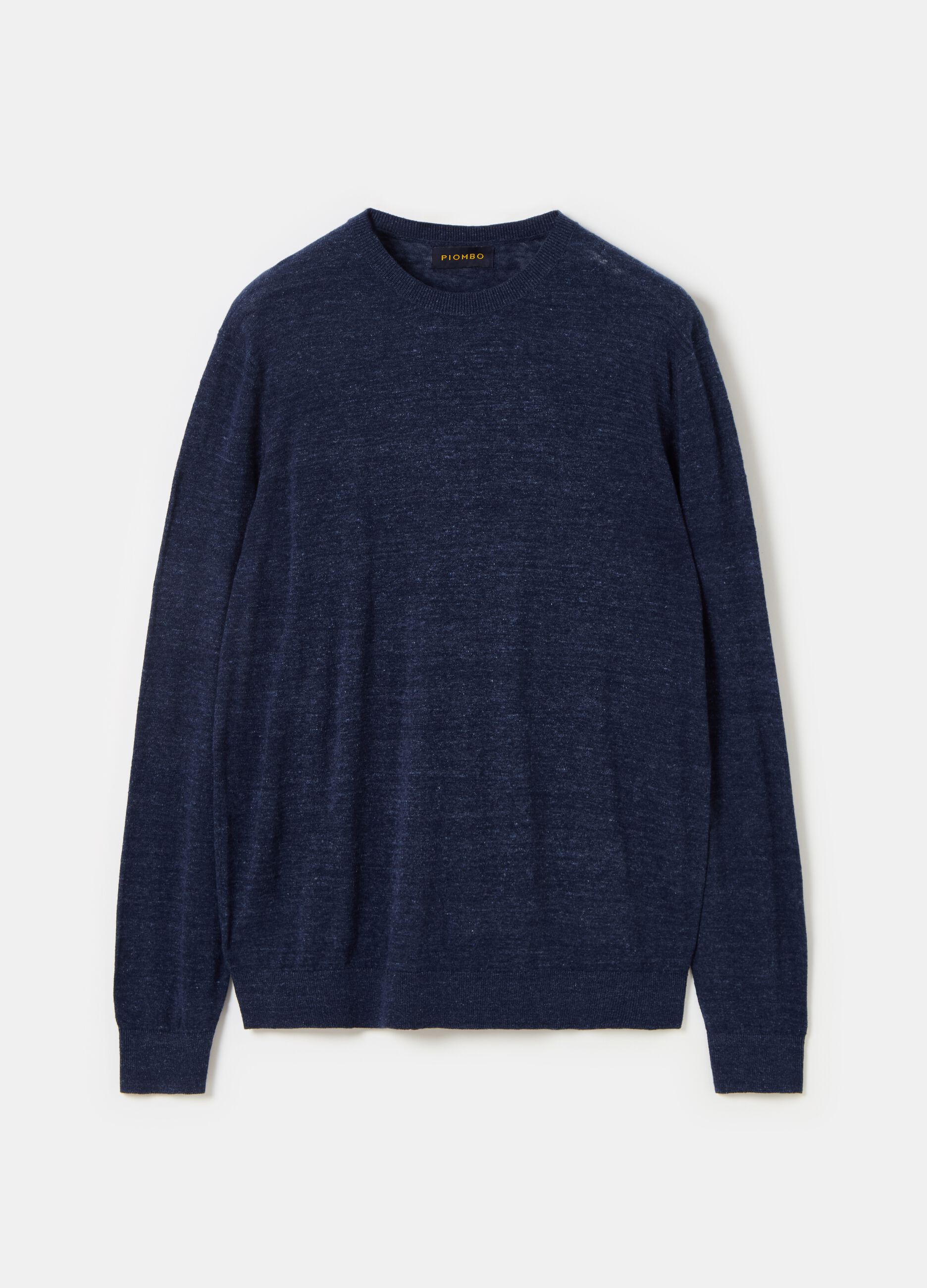 Cotton and linen pullover with round neck