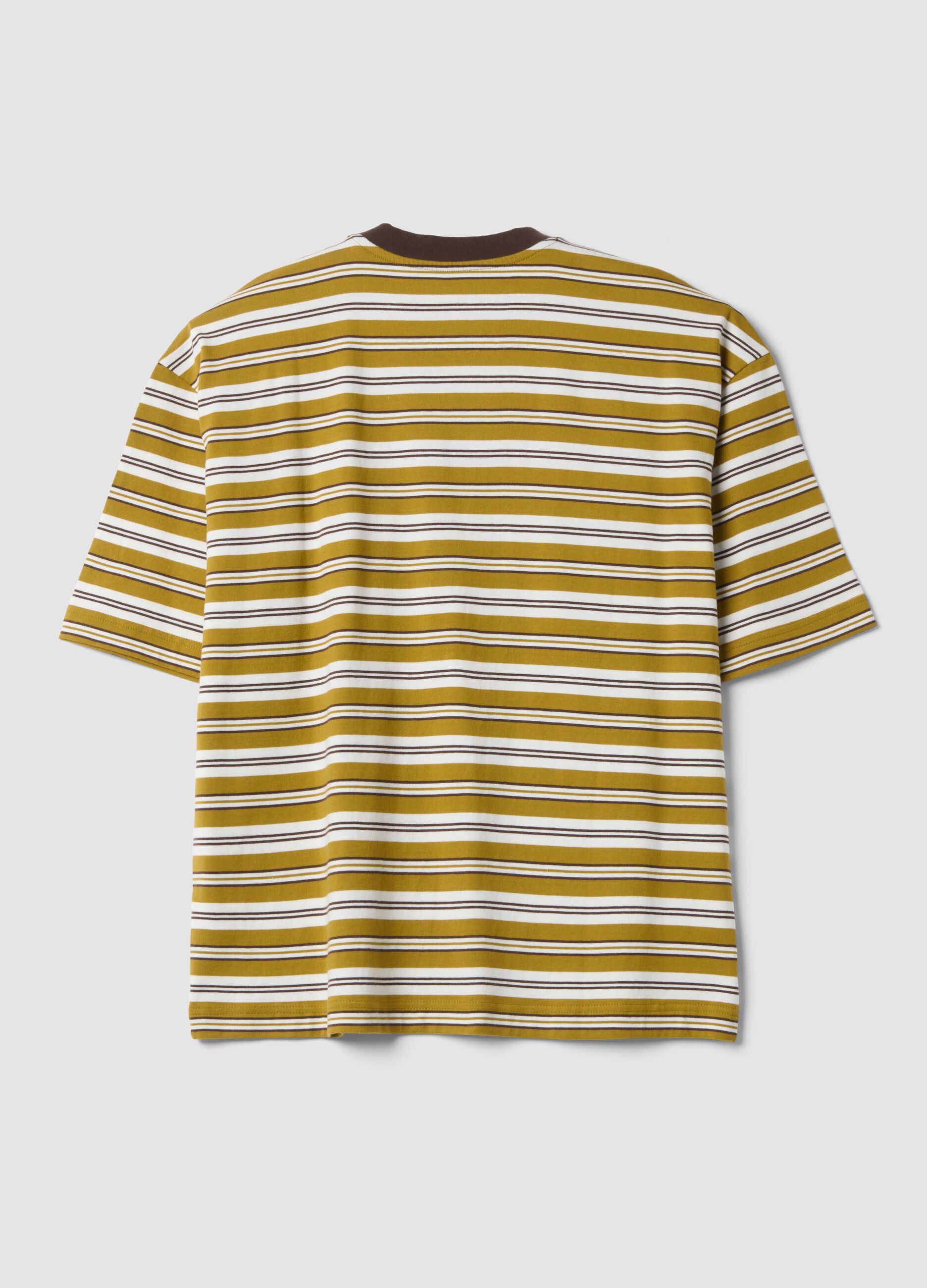 Brown striped pure cotton boxy-fit T-shirt